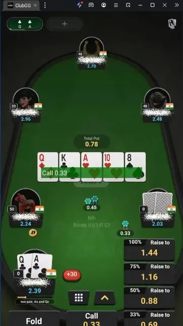 ClubGG club table from the bot's seat
