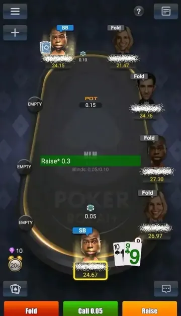PokerBros club table from the bot's seat