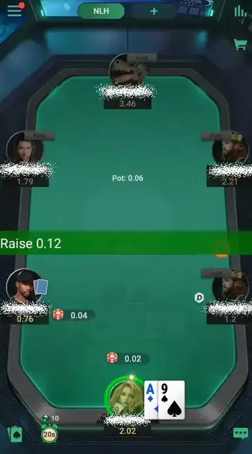 PPPoker club table, p³ bot to act